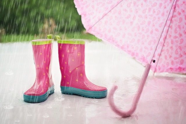Winter Gardening Tips. Pink gumboots and umbrella