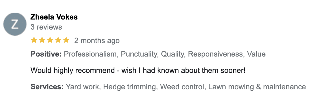 google review for perth gardening company