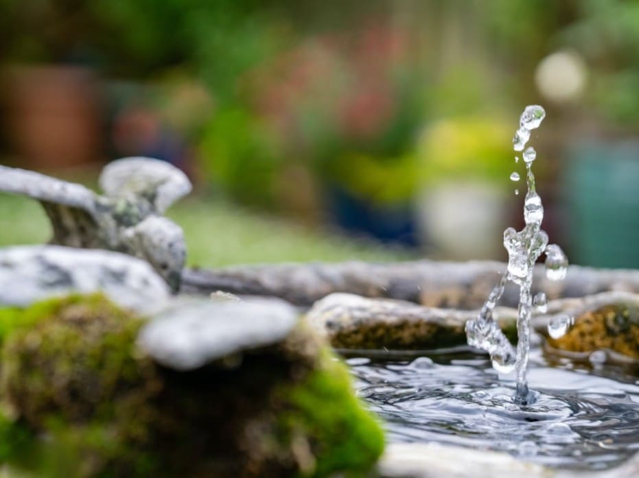 In focus of outdoor delicate fountain 